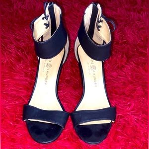 Chinese Laundry Black zip-up wedge heels, size 8.5